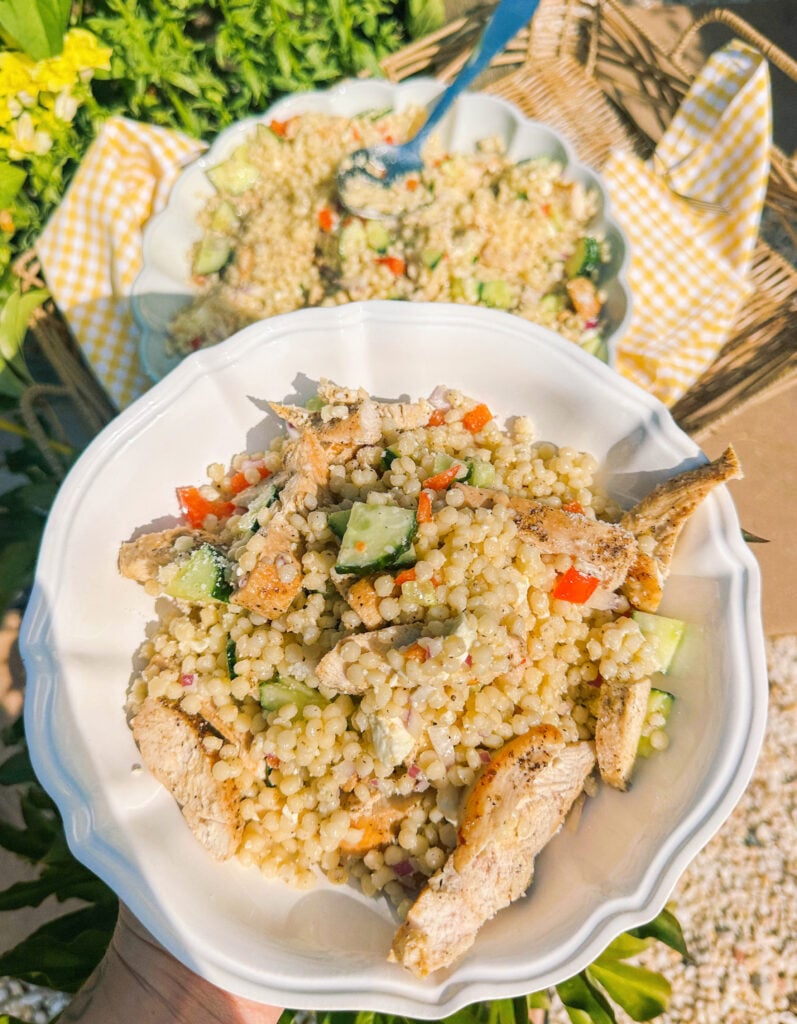 couscous, pasta salad, feta, dinner, chicken, family dinner, healthy, chicken, protein, meal prep, easy recipe, couscous recipe, pasta salad