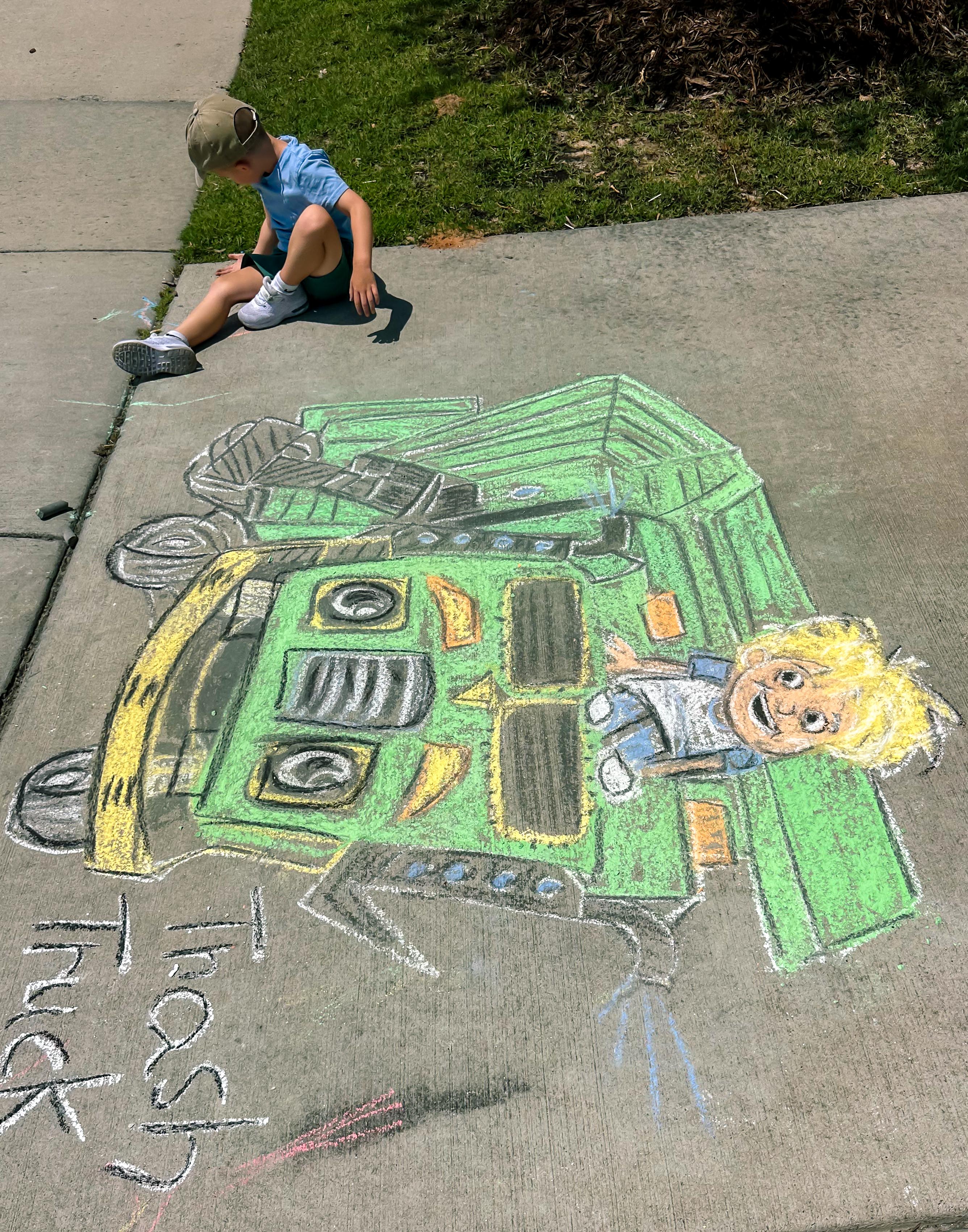 trashtruck trash truck chalk drawing, toddler kids, boy mom, summer fun, hank from trash truck, chalk drawings