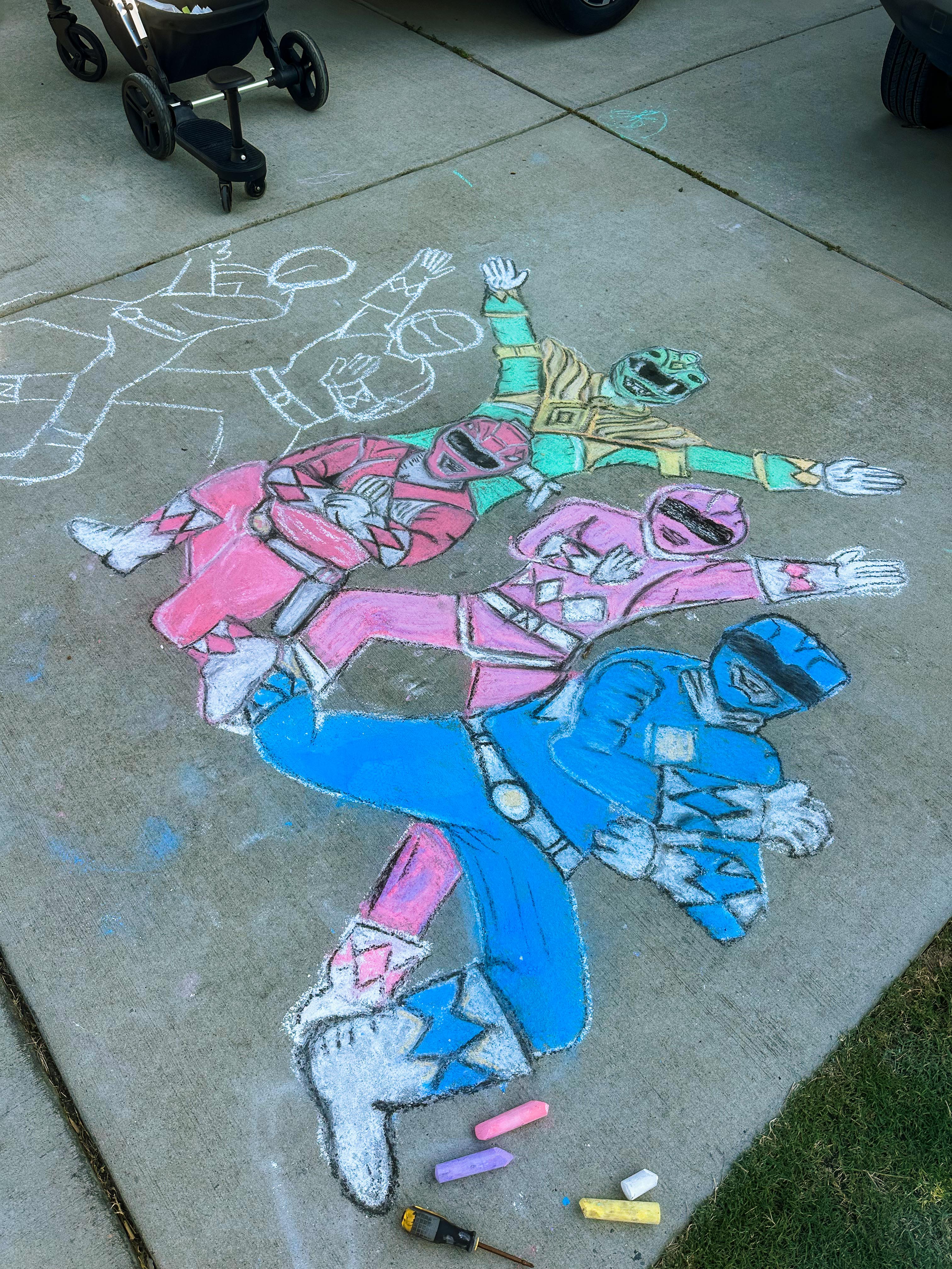 power rangers chalk art