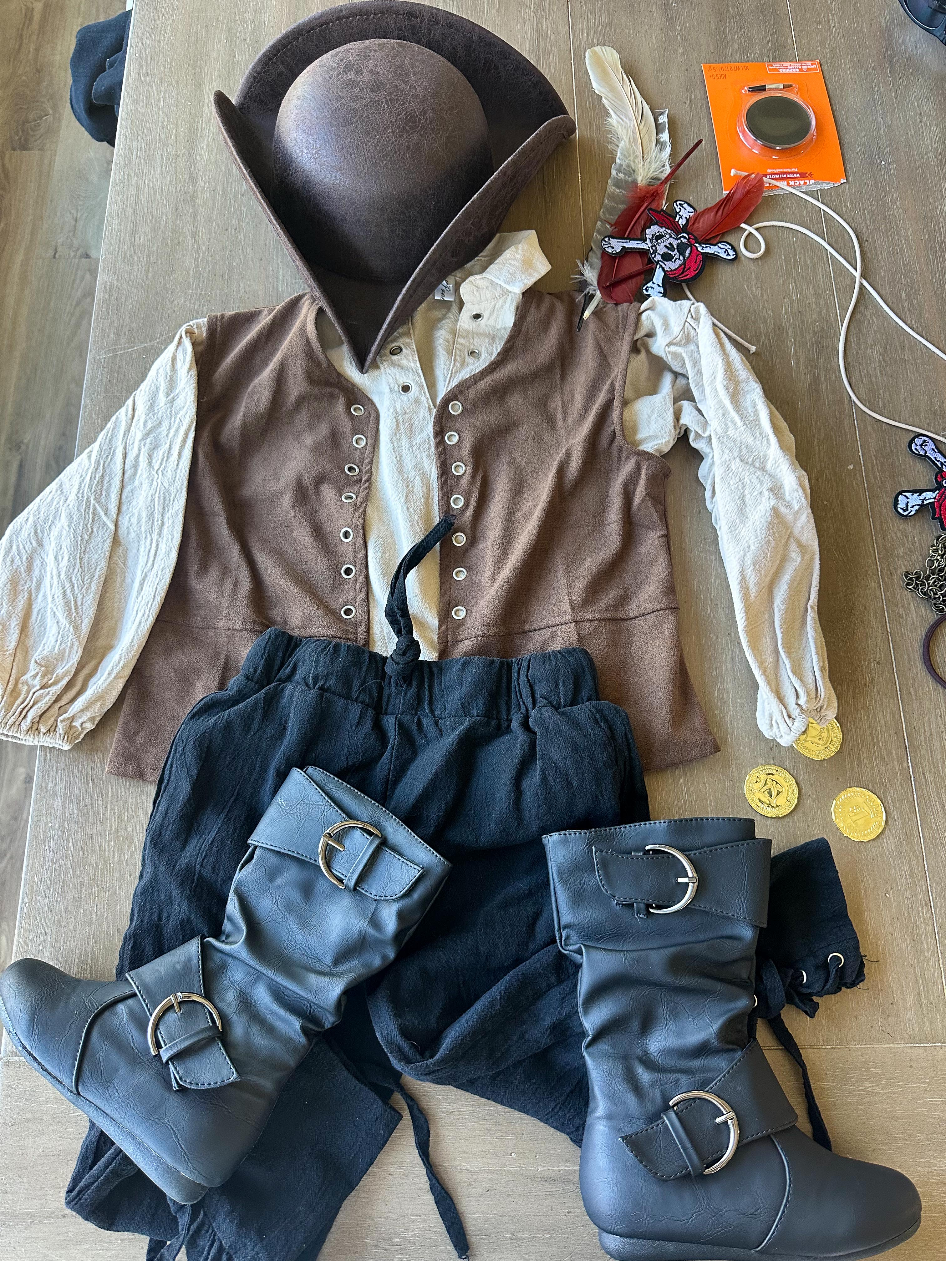 pirate costume, rustic pirate, todder pirate diy, DIY toddler costume, jewels, pirate boots kids, boys pirate costume, homemade pirate costume, halloween costume idea