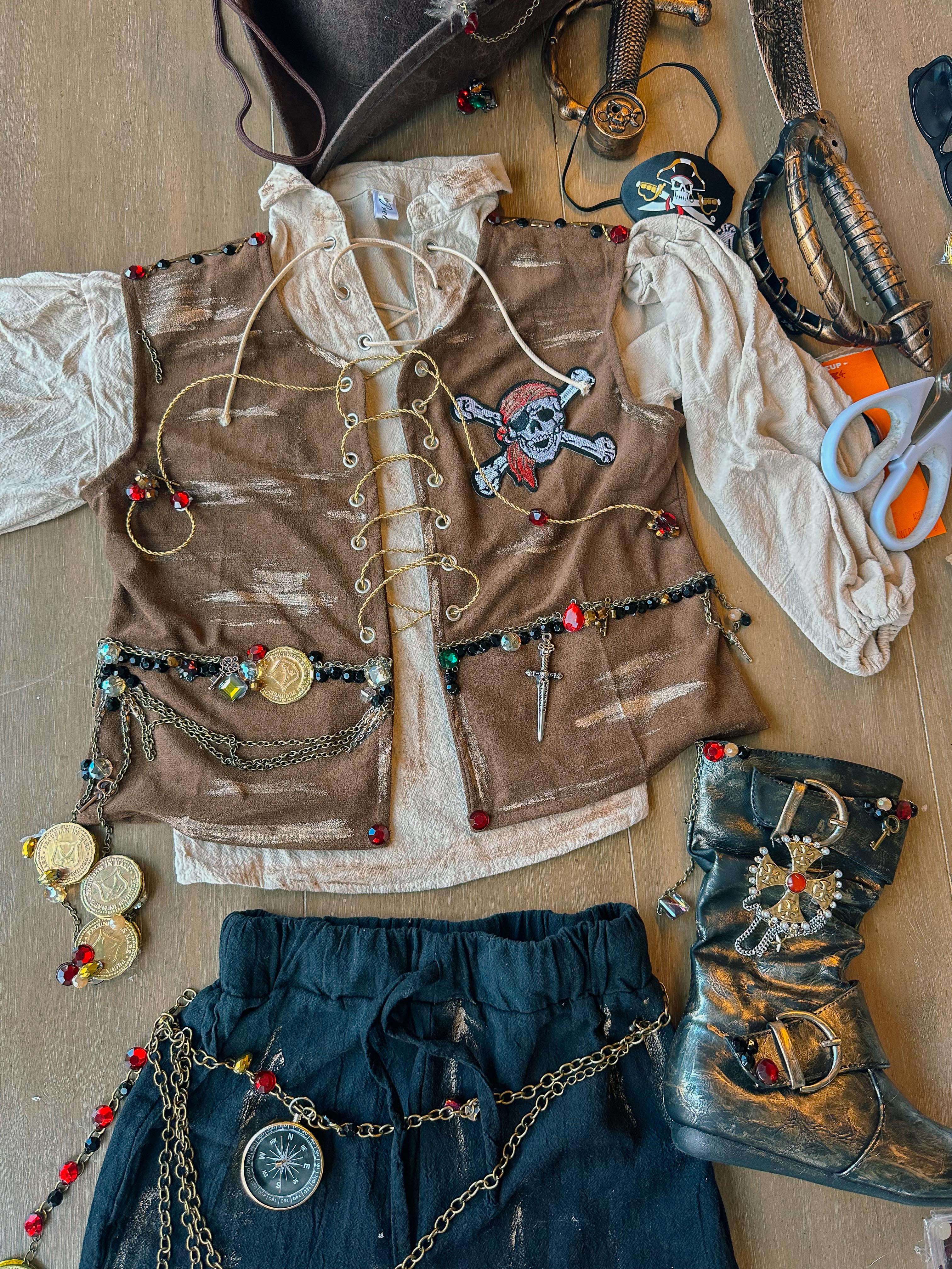 pirate costume, rustic pirate, todder pirate diy, DIY toddler costume, jewels, pirate boots kids, boys pirate costume, homemade pirate costume, halloween costume idea