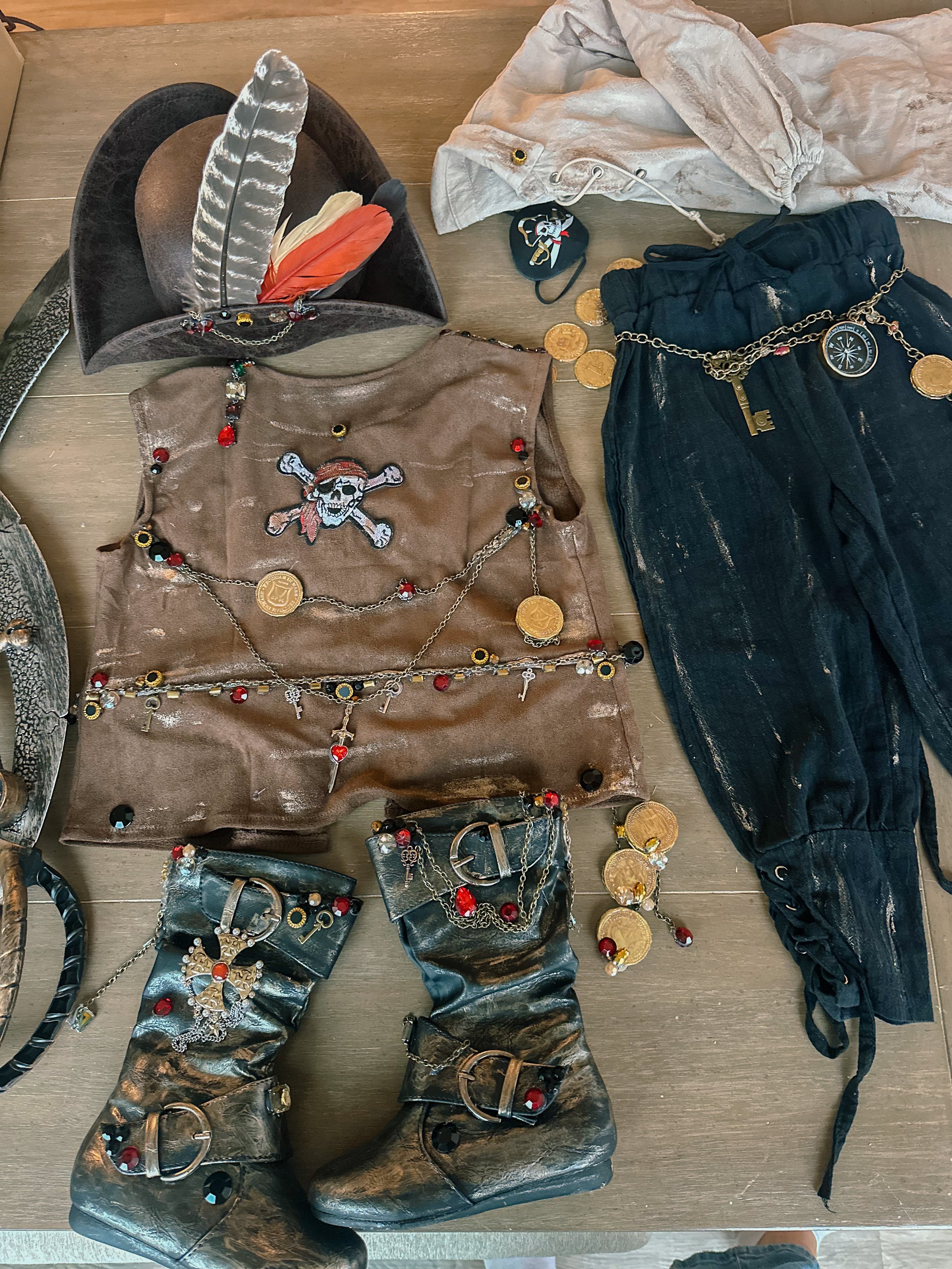 pirate costume, rustic pirate, todder pirate diy, DIY toddler costume, jewels, pirate boots kids, boys pirate costume, homemade pirate costume, halloween costume idea